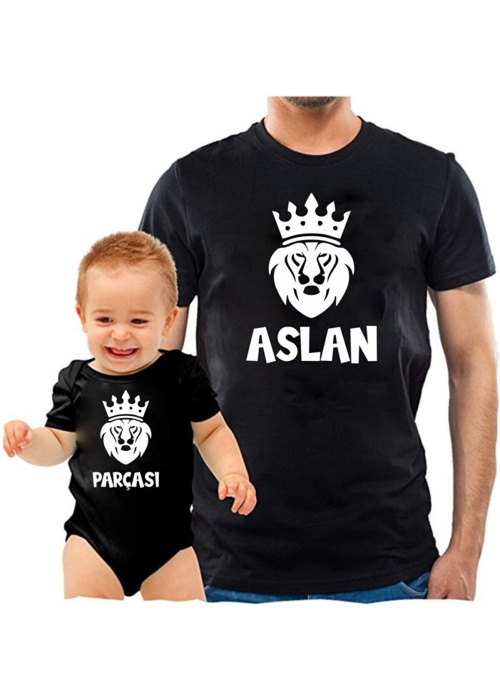 Aslan Parçası Baba Oğul Kız Tişört Zıbın Kombini