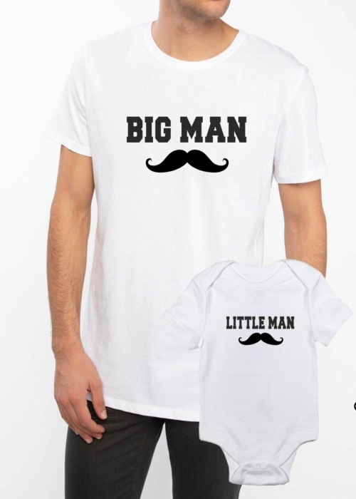 Big Man Little Man Beyaz Baba Oğul Kız Tişört Zıbın Kombini