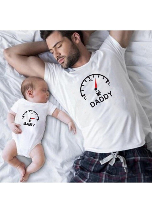 Daddy Baby Benzin Beyaz Baba Oğul Kız Tişört Zıbın Kombini