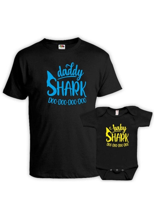 Daddy Baby Shark Baba Oğul Kız Tişört Zıbın Kombini