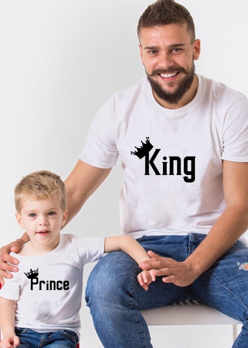 King Prince Beyaz Baba Oğul Kız Tişört Zıbın Kombini