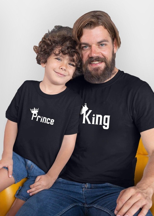 King Prince Siyah Baba Oğul Kombini Tişört Giyim