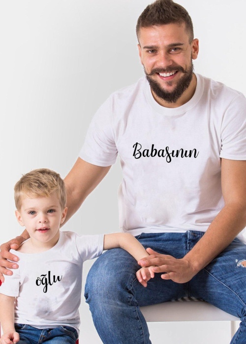 Babasının Oğlu Beyaz Baba Oğul Kombini Tişört Giyim