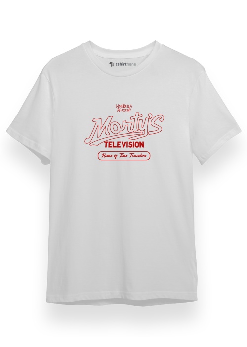 The Umbrella Academy Mortys Television Beyaz Kısa kol Erkek Tshirt