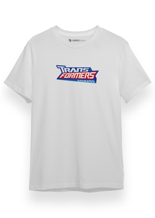 Transformers Animated Logo Beyaz Kısa kol Erkek Tshirt