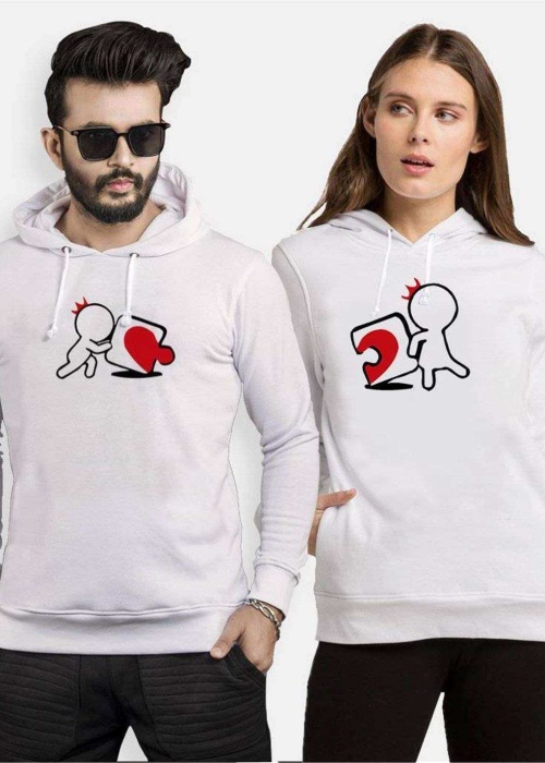 Tshirthane Puzzle Heart Sevgili Kombinleri Kapüşonlu Çift Kombini