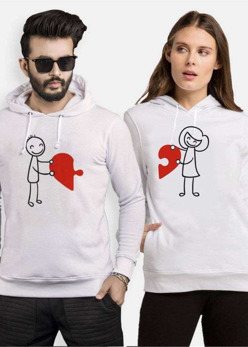 Tshirthane Puzzle Heart Sevgili Kombinleri Kapüşonlu Çift Kombini