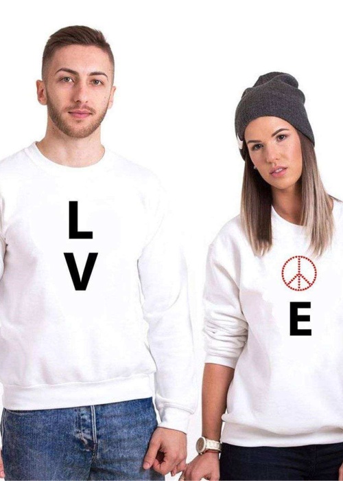 Tshirthane Lo Ve Peace Sevgili Kombinleri Sweatshirt Çift Kombini
