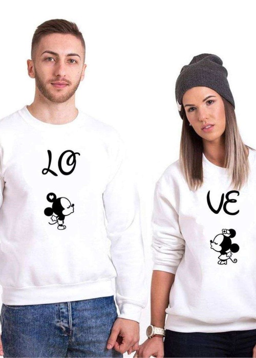 Tshirthane Lo Ve Öpücük Mause Sevgili Kombinleri Sweatshirt Çift Kombini