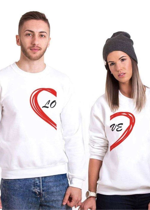 Tshirthane Lo Ve Yarım Kalp Sevgili Kombinleri Sweatshirt Çift Kombini