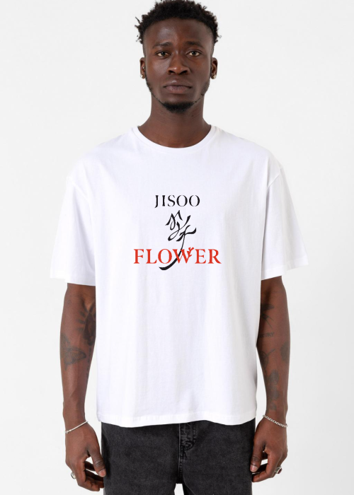 Jisoo Flower Beyaz Erkek Oversize Tshirt