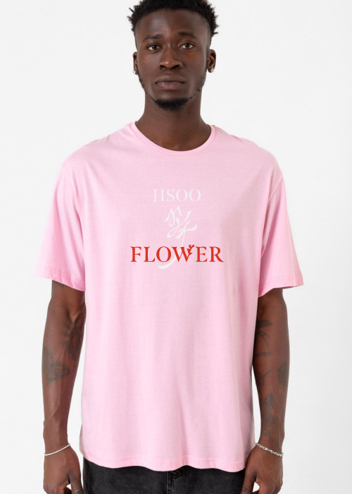 Jisoo Flower Pembe Erkek Oversize Tshirt