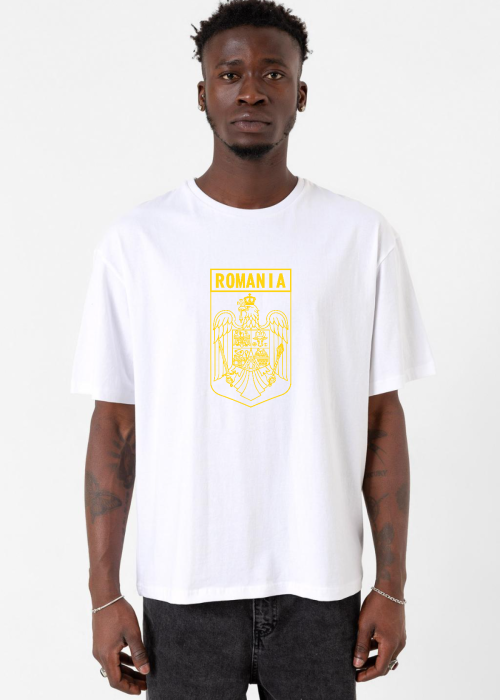 Romania Coat Arms Beyaz Erkek Oversize Tshirt