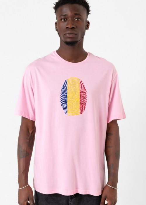 Romania Fingerprint Pembe Erkek Oversize Tshirt