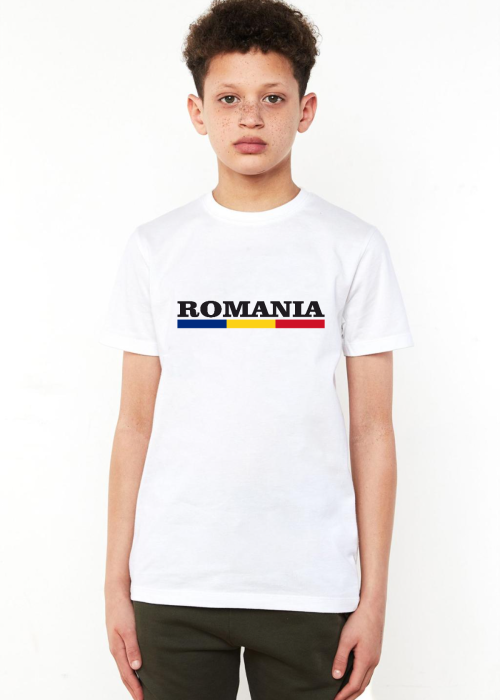 Romania Flag Lettern Beyaz Çocuk Bisikletyaka Tshirt