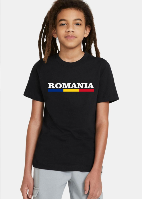 Romania Flag Lettern Siyah Çocuk Tshirt