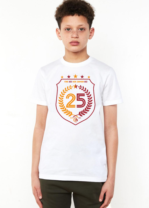 25 Şampiyonluk Yine Biz Beyaz Çocuk Bisikletyaka Tshirt