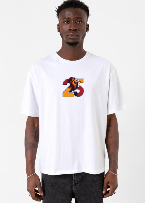 25 Aslan Beyaz Erkek Oversize Tshirt