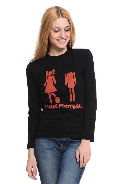 I Love Football Komik Baskılı Kadın Siyah Sweatshirt