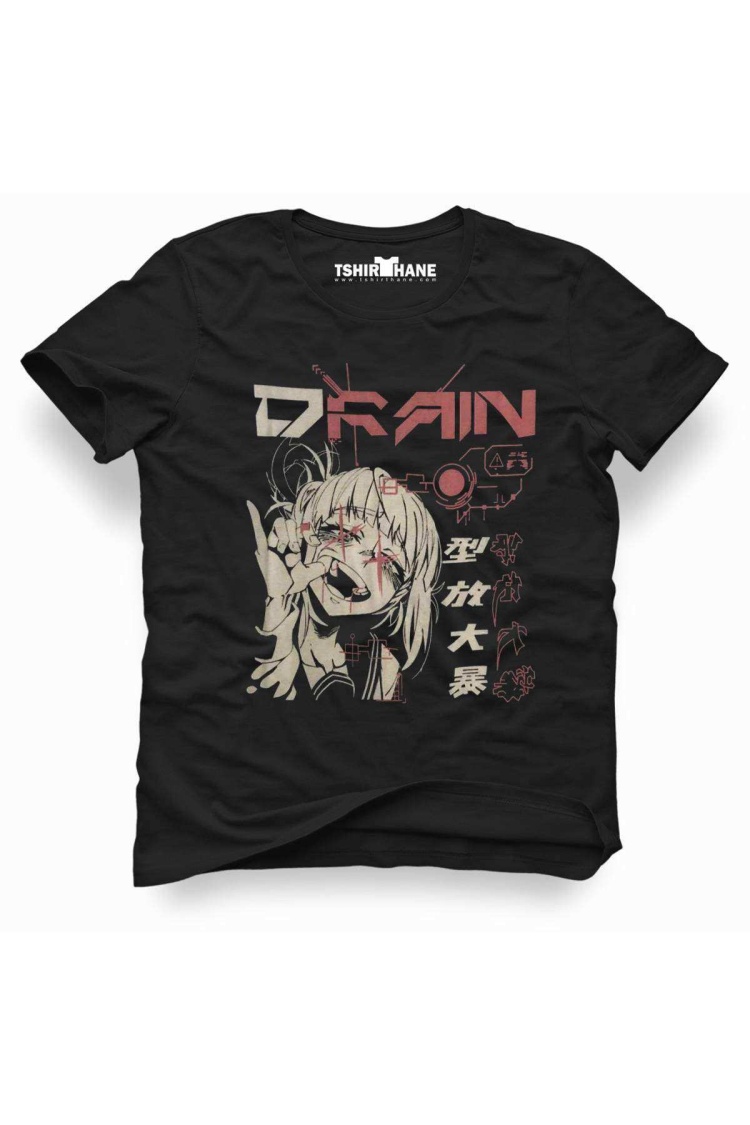 Anime My Hero Academi Toga Drain Erkek Baskılı Siyah Tshirt