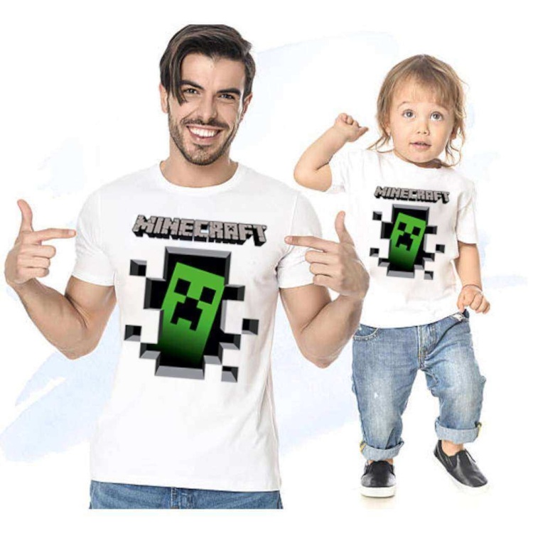 Baba Oğul Kız tişört Mine craft (TEK ÜRÜN FİYATIDIR KOMBİN YAPMAK İÇİN 2 ADET SEPETE EKLEYİNİZ)