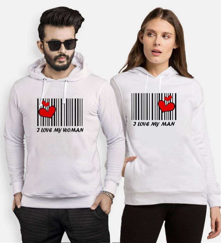 Tshirthane Aşkımızın Barkodu Sevgili Kombinleri Kapüşonlu Kombini