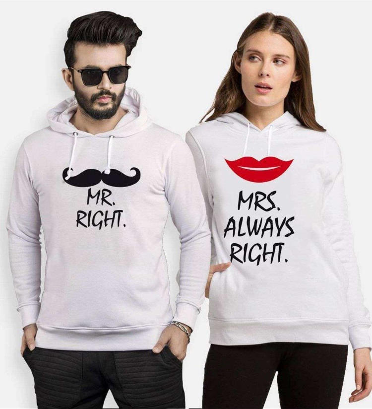 Tshirthane Mr. Mrs. Right.  Sevgili Kombinleri Kapüşonlu Kombini