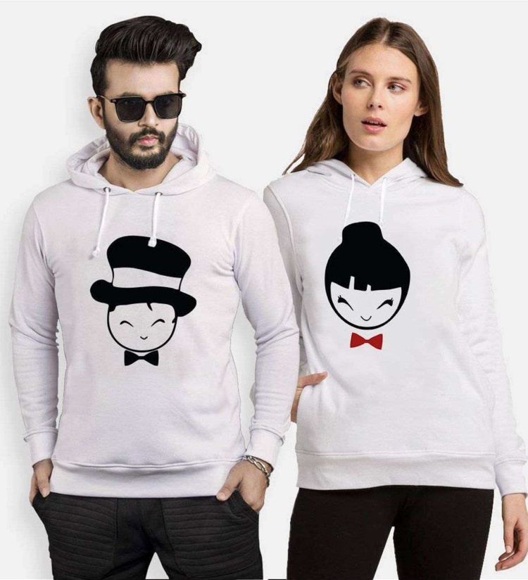 Tshirthane Mutlu Çift Sevgili Kombinleri Kapüşonlu Kombini