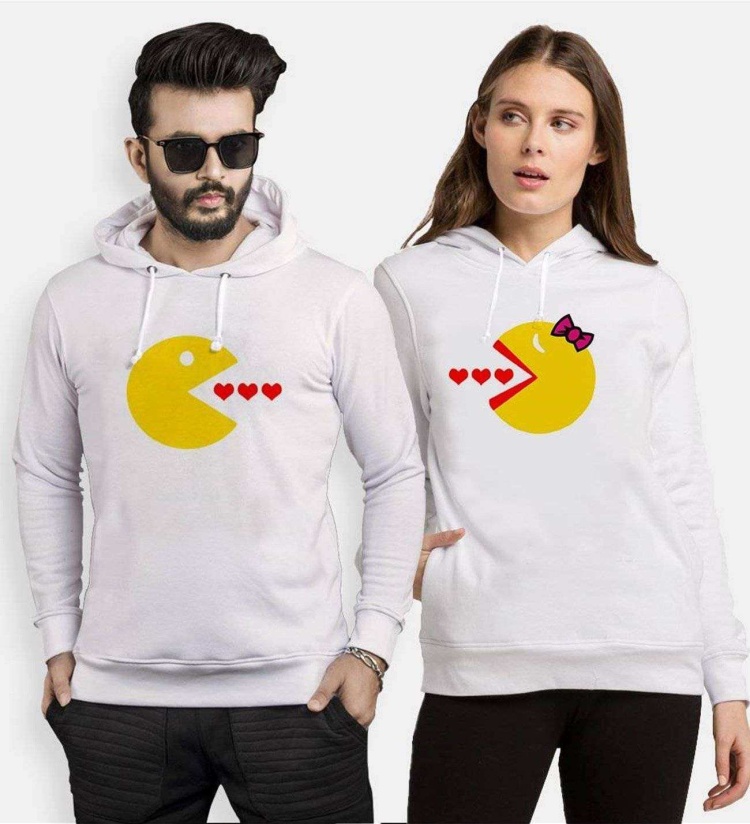 Tshirthane Pacman Kalp Sevgili Kombinleri Kapüşonlu Kombini