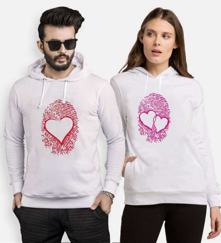 Tshirthane Parmak İzi Kalp Sevgili Kombinleri Kapüşonlu Kombini