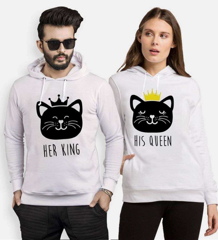 Tshirthane Cat King Cat Queen  Sevgili Kombinleri Kapüşonlu Kombini
