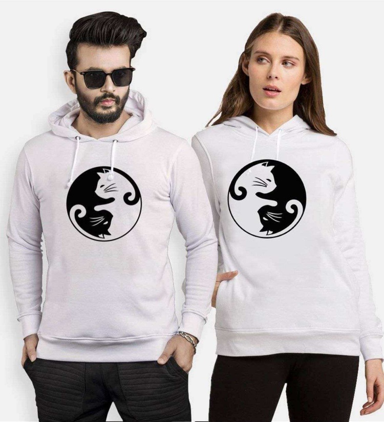 Tshirthane Cat Yingyang  Sevgili Kombinleri Kapüşonlu Kombini