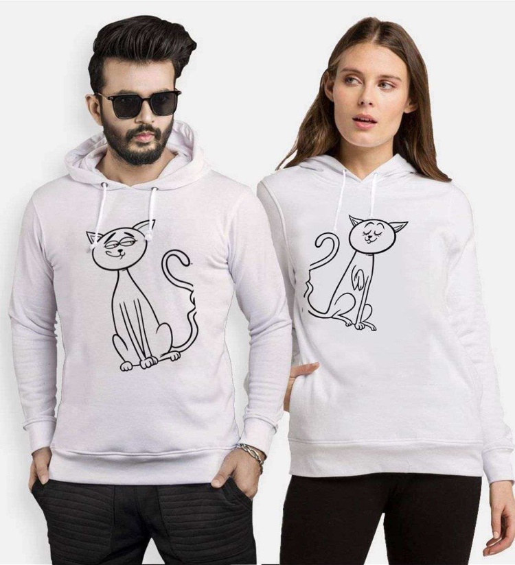 Tshirthane Cats Love Sevgili Kombinleri Kapüşonlu Kombini