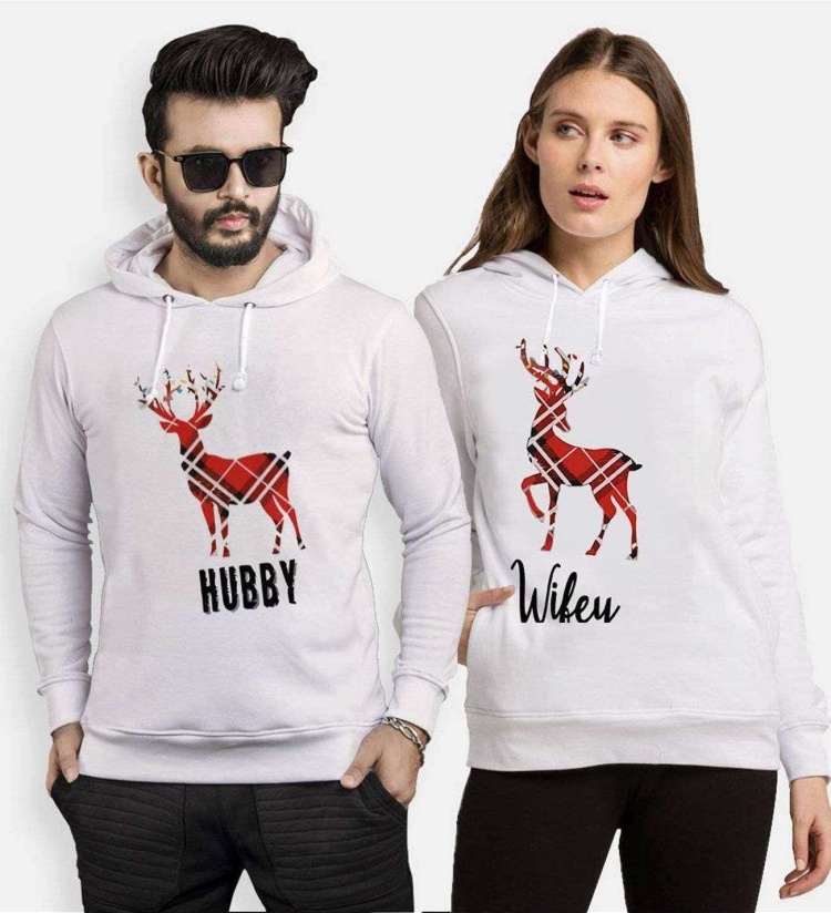 Tshirthane Hubby Wifey Geyik  Sevgili Kombinleri Kapüşonlu Kombini