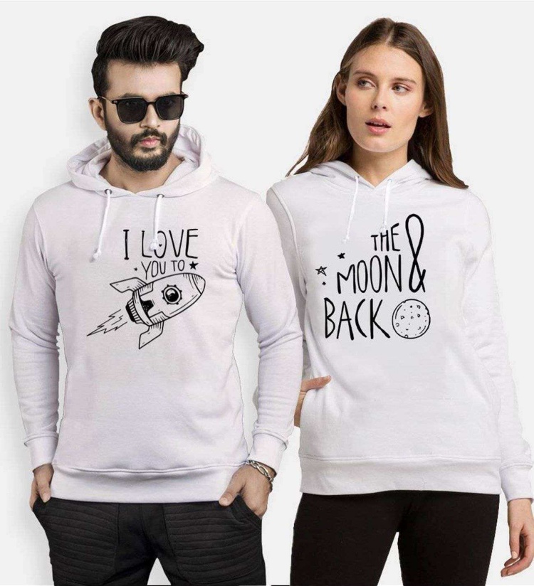 Tshirthane I Love You To The Moon Back  Sevgili Kombinleri Kapüşonlu Kombini