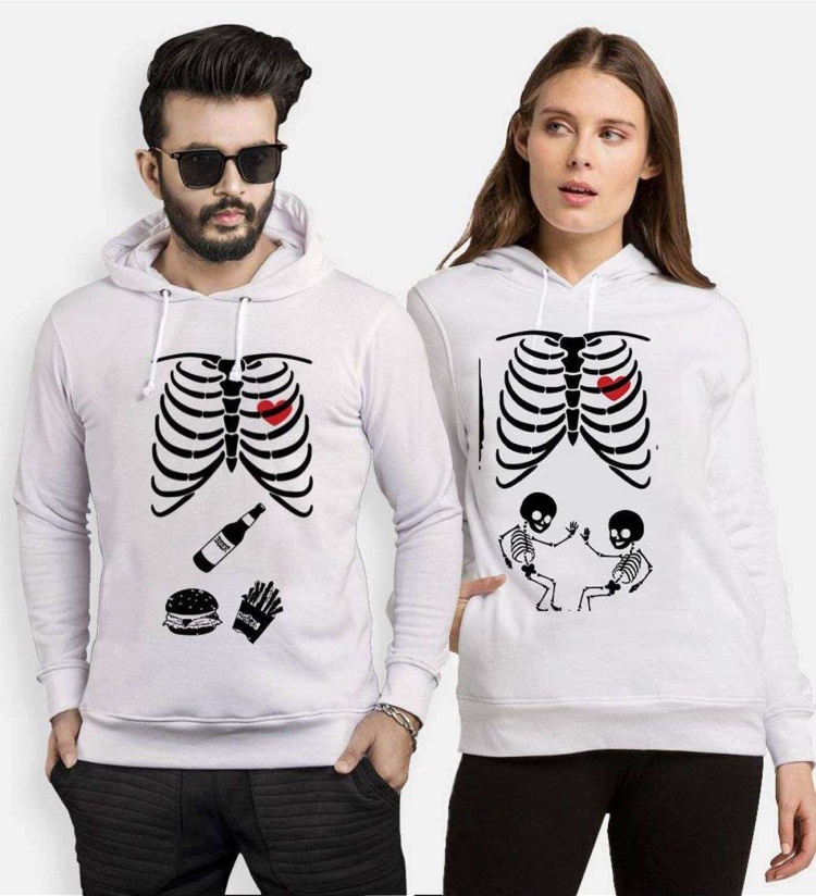 Tshirthane İskelet Bebek İskelet Yemek Sevgili Kombinleri Kapüşonlu Kombini