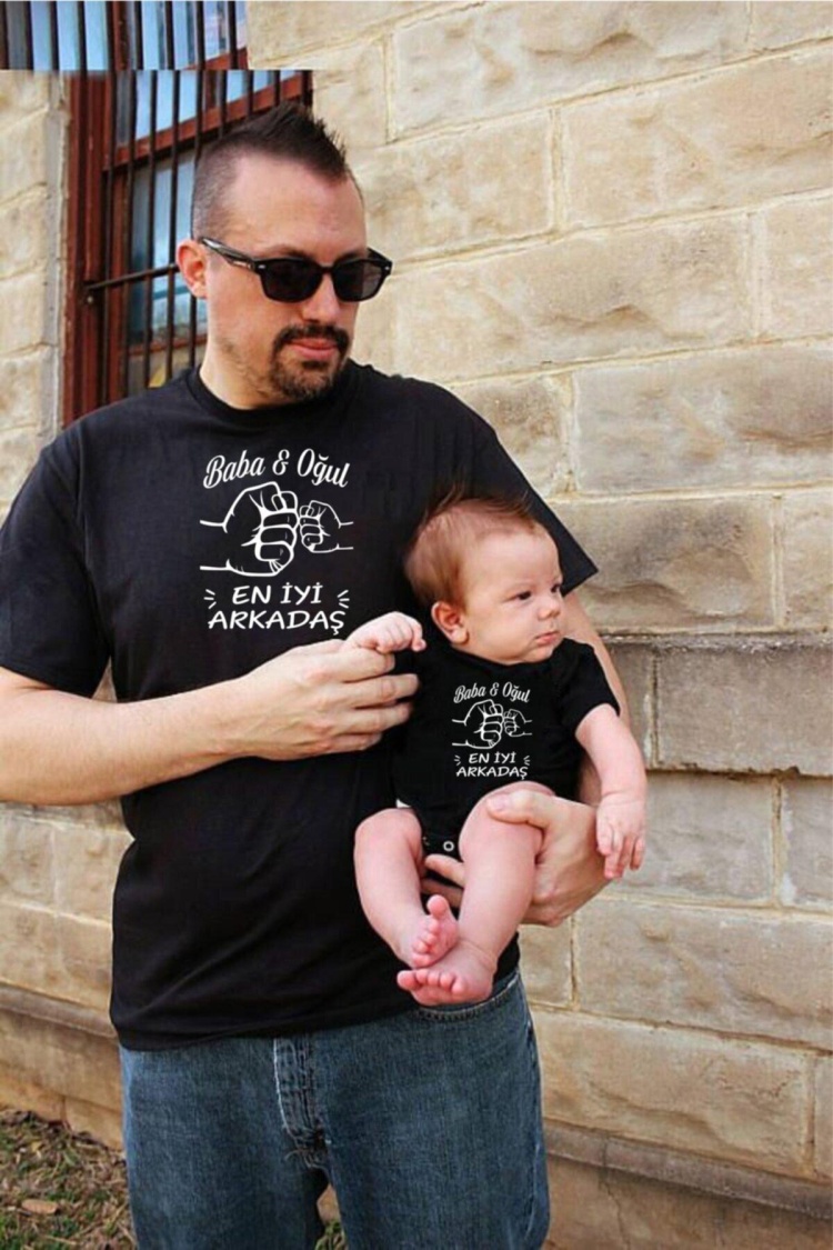 En İyi Arkadaş Baba Oğul Kız Tişört Zıbın Kombini