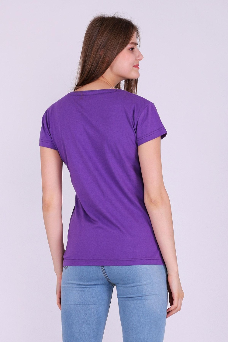 Camp Jupiter Mor Renk %100 Pamuk Bisiklet Yaka Kadın Örme Kısa Kollu Tshirt Camp Half Blood
