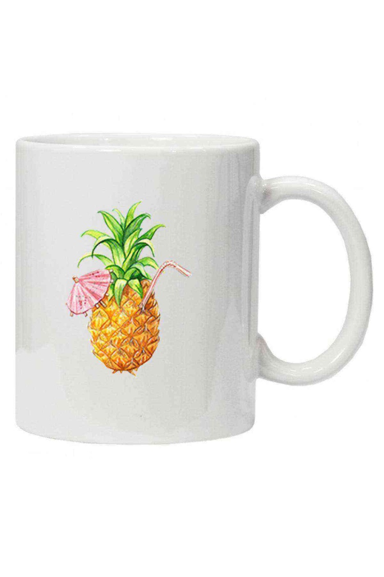 Kupa Bardak Suyu Smoothie Ananas Çizim Meyve Ananas Saman