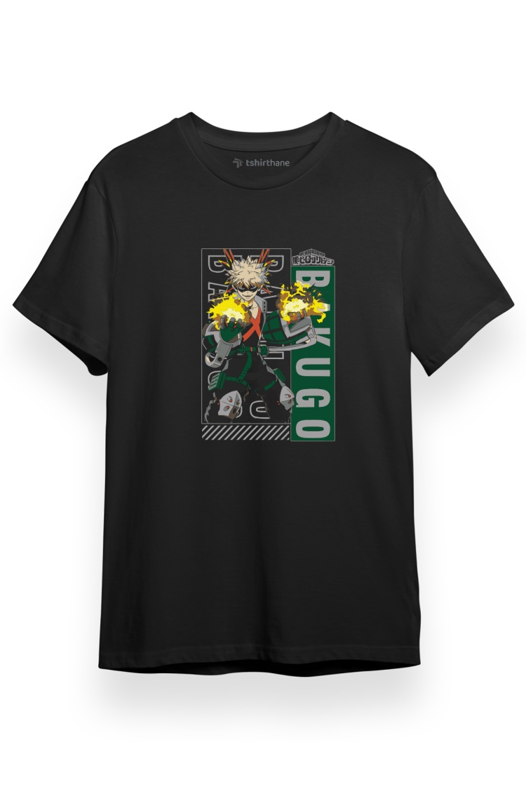 My Hero Academi Anime Kacchan Katsuki Bakugo Art Siyah Kısa kol Erkek Tshirt