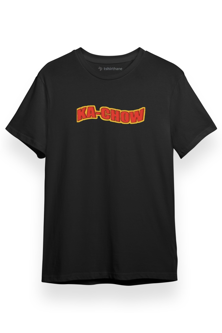 Cars Kachow Colorful Logo Siyah Kısa kol Erkek Tshirt