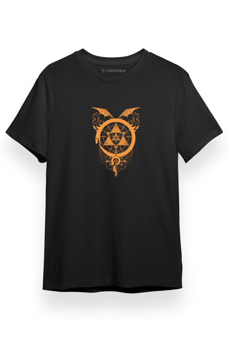 Fullmetal Alchemist Anime Gilded Snakes of Alchemy Siyah Kısa kol Erkek Tshirt