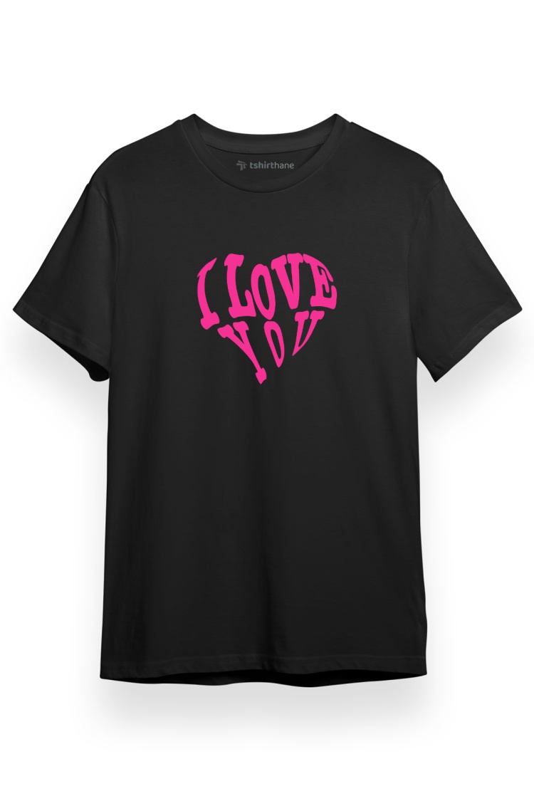 I Love You Icon Siyah Kısa kol Erkek Tshirt