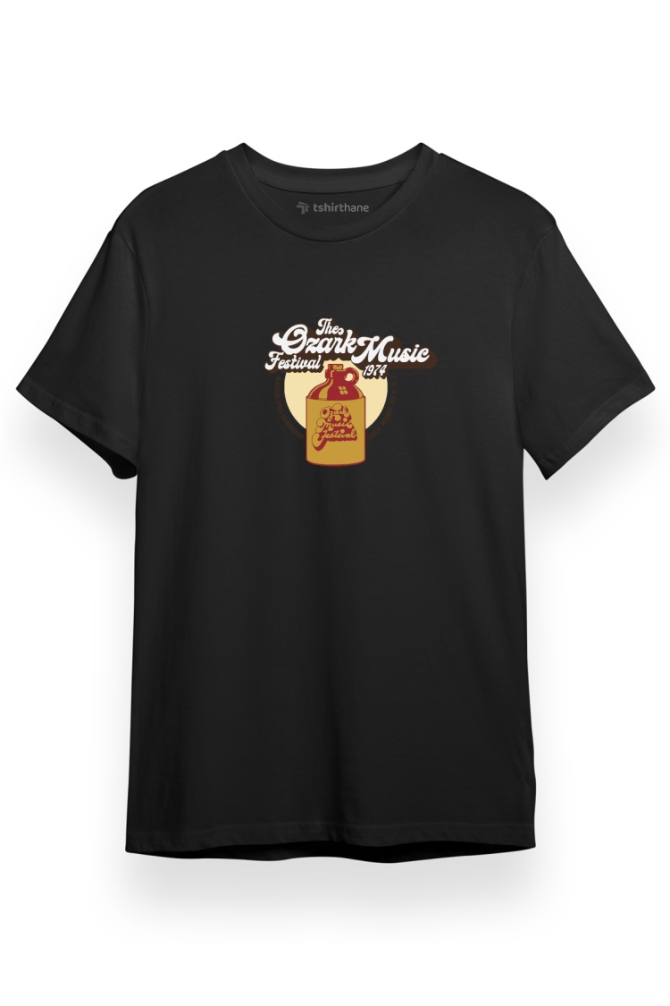 Ozark Music Festival 1974 Logo Siyah Kısa kol Erkek Tshirt