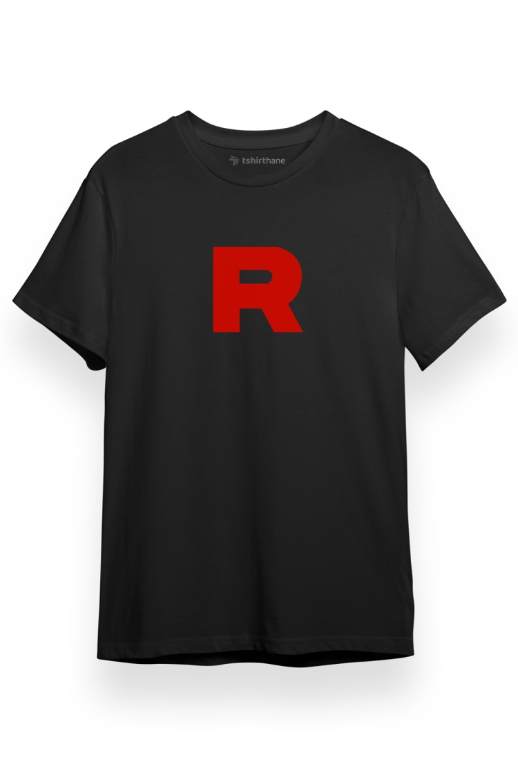 Pokemon Team Rocket Logo Siyah Kısa kol Erkek Tshirt