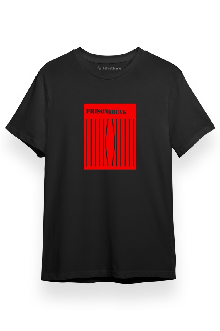 Prison Break Red Prison Bars Siyah Kısa kol Erkek Tshirt