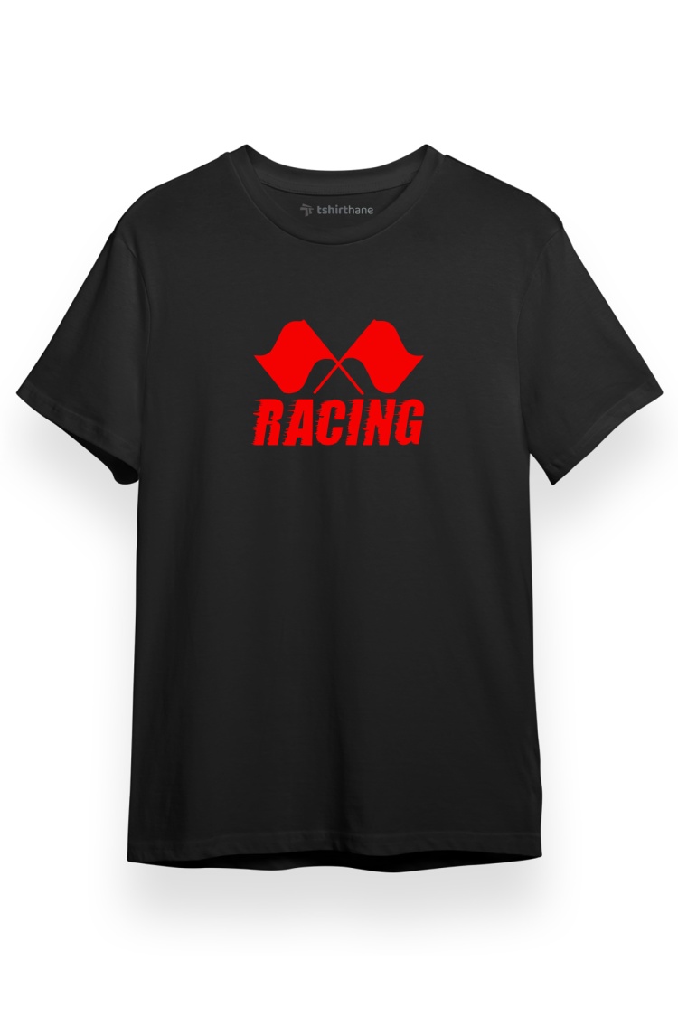 Racing Flag Siyah Kısa kol Erkek Tshirt
