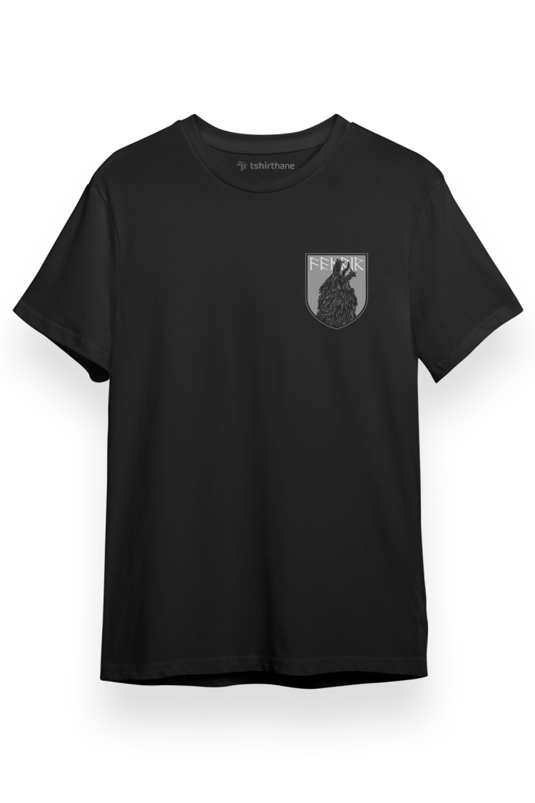Ragnarok Fenrir Logo Siyah Kısa kol Erkek Tshirt