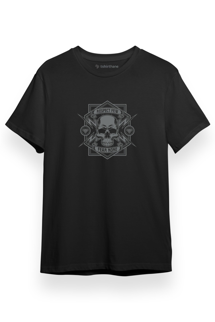 Respect Few Fear None Siyah Kısa kol Erkek Tshirt