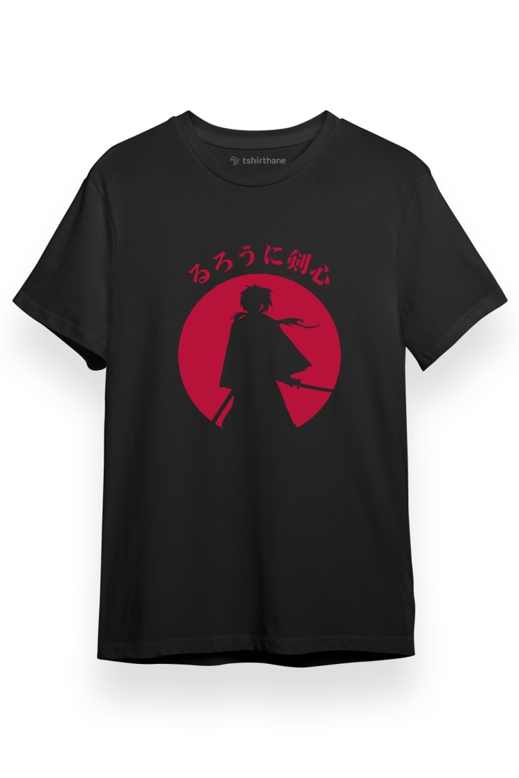 Rurouni Kenshin Silhouette Siyah Kısa kol Erkek Tshirt